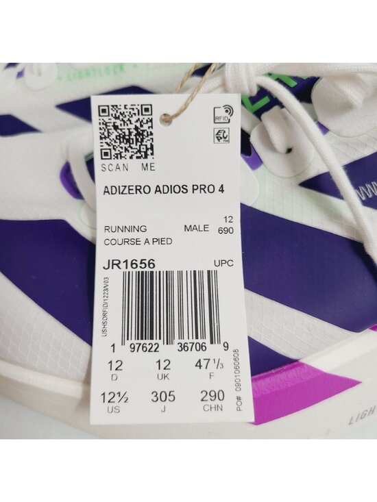NEW Adidas Adizero Pro 4 Running Shoes JR1656 Size 12.5 Core White Purple Lime main image 7